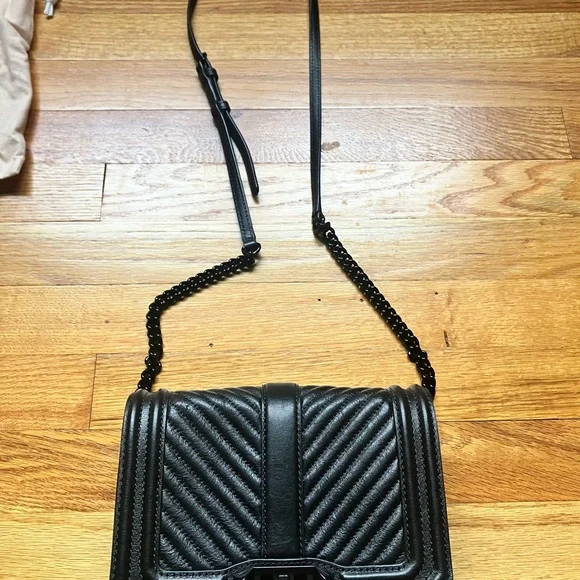 New NWT Rebecca Minkoff chevron quilted small Love crossbody black bag purse - Picture 9 of 16